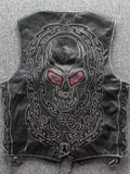 menaful Embroidered Skull Vest In Top-Grain Leather