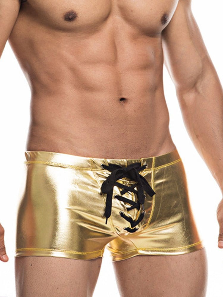 menaful Faux Leather Trendy Swim Boxers