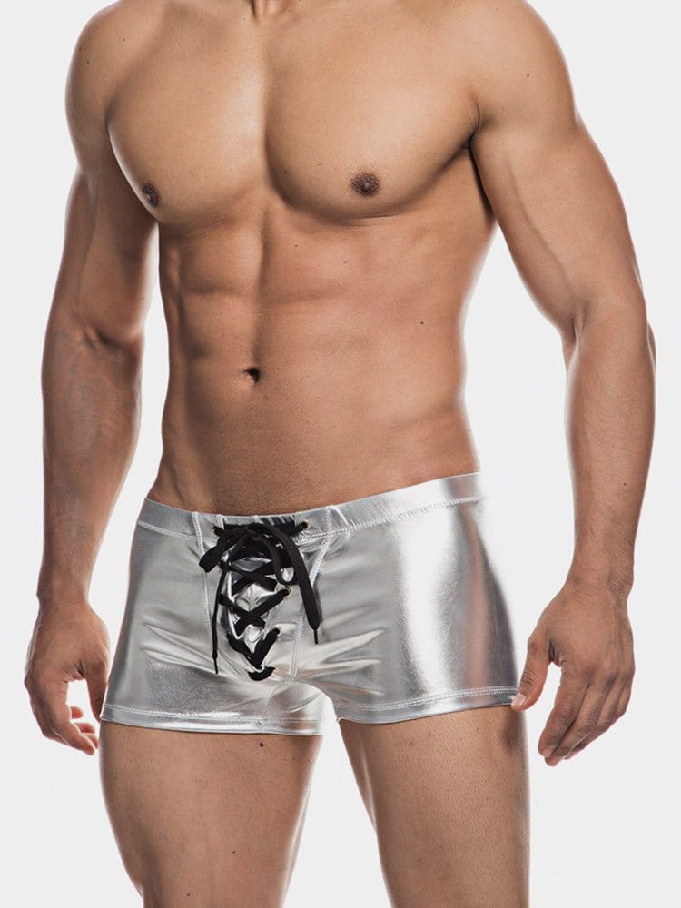 menaful Faux Leather Trendy Swim Boxers