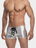 menaful Faux Leather Trendy Swim Boxers