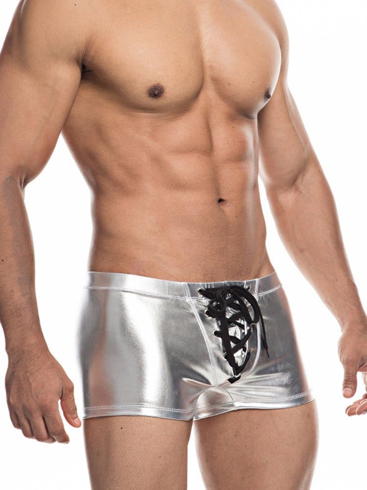 menaful Faux Leather Trendy Swim Boxers