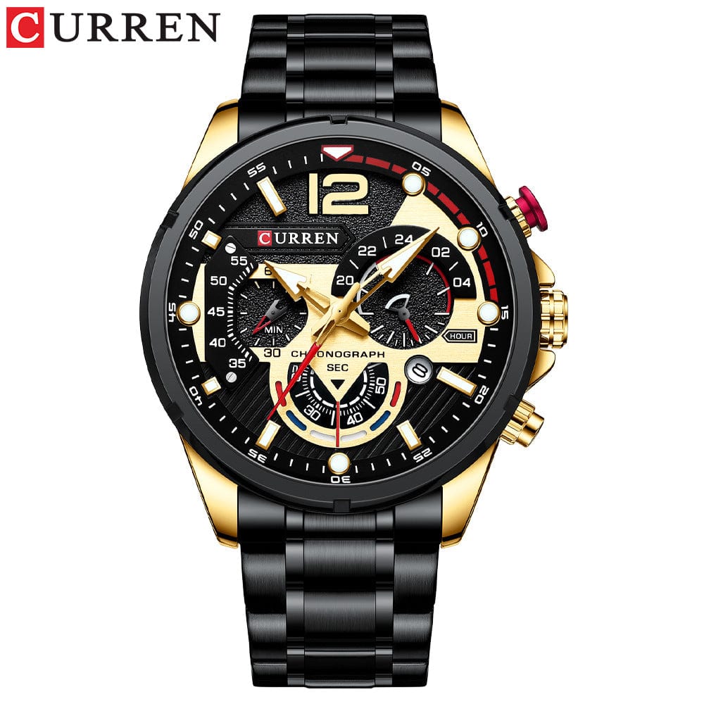 Menaful™ Gold+black Men's six-needle steel strap sports quartz watch