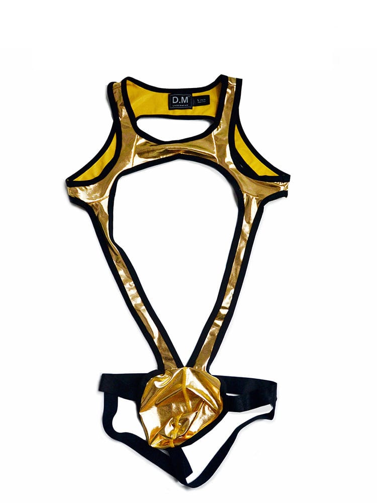 menaful Gold / M Men's Low Waist Sexy Shiny Straps Thong