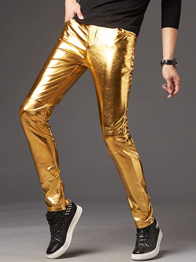 menaful Gold / M Men's Motorcycle Casual Leather Pants