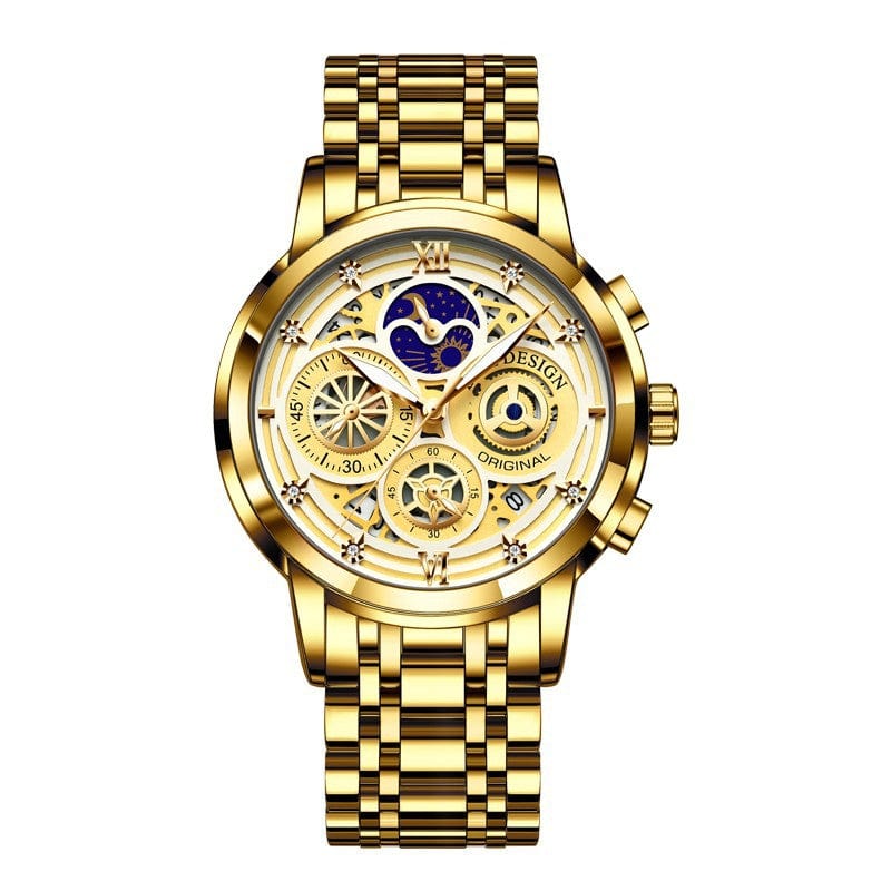 Menaful™ Gold Men's Hollow Out Fashion Waterproof Steel Strap Quartz Watch