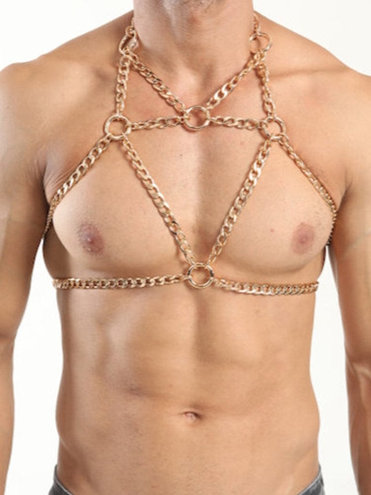 menaful Gold / One Size Men's Body Chain Harness - Gold