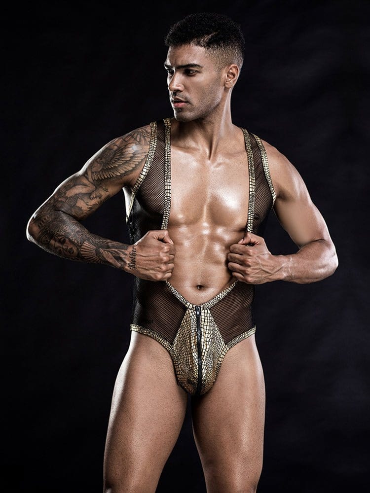 menaful Gold / One Size Men's Gold One-piece Open Crotch Erotic Uniform