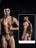 menaful Gold / One Size Men's Gold One-piece Open Crotch Erotic Uniform