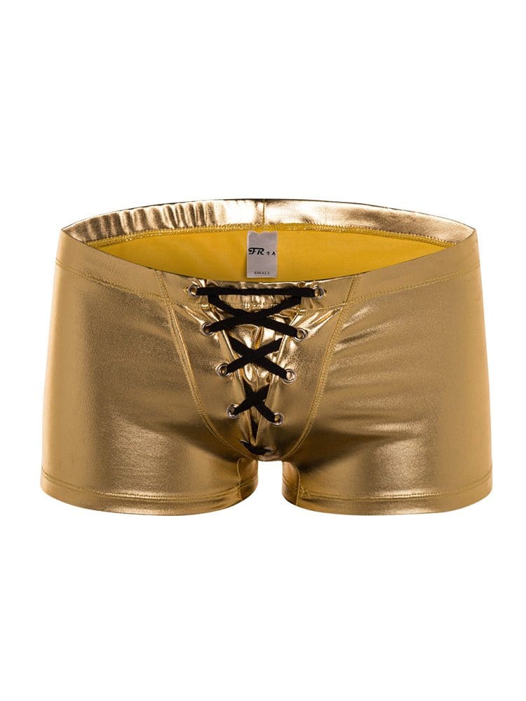 menaful Gold / S Faux Leather Trendy Swim Boxers