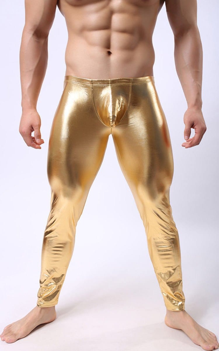 menaful Gold / S Low Waist Leather Leggings