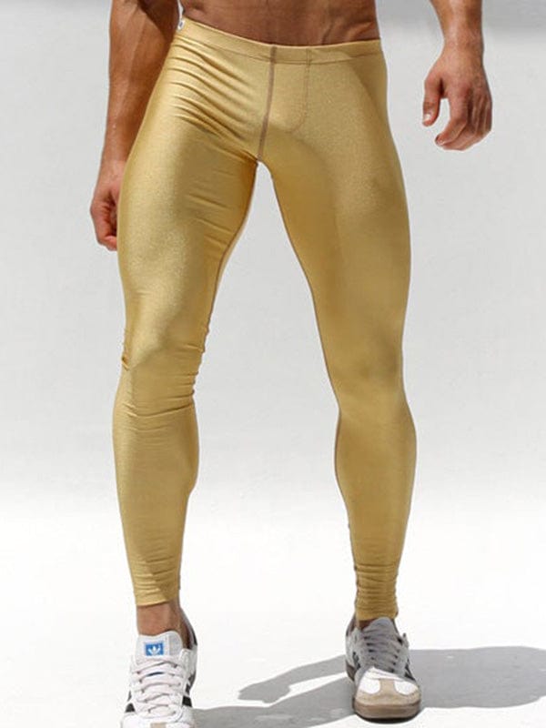 menaful Gold / S Low Waist Men's Elastic Leggings