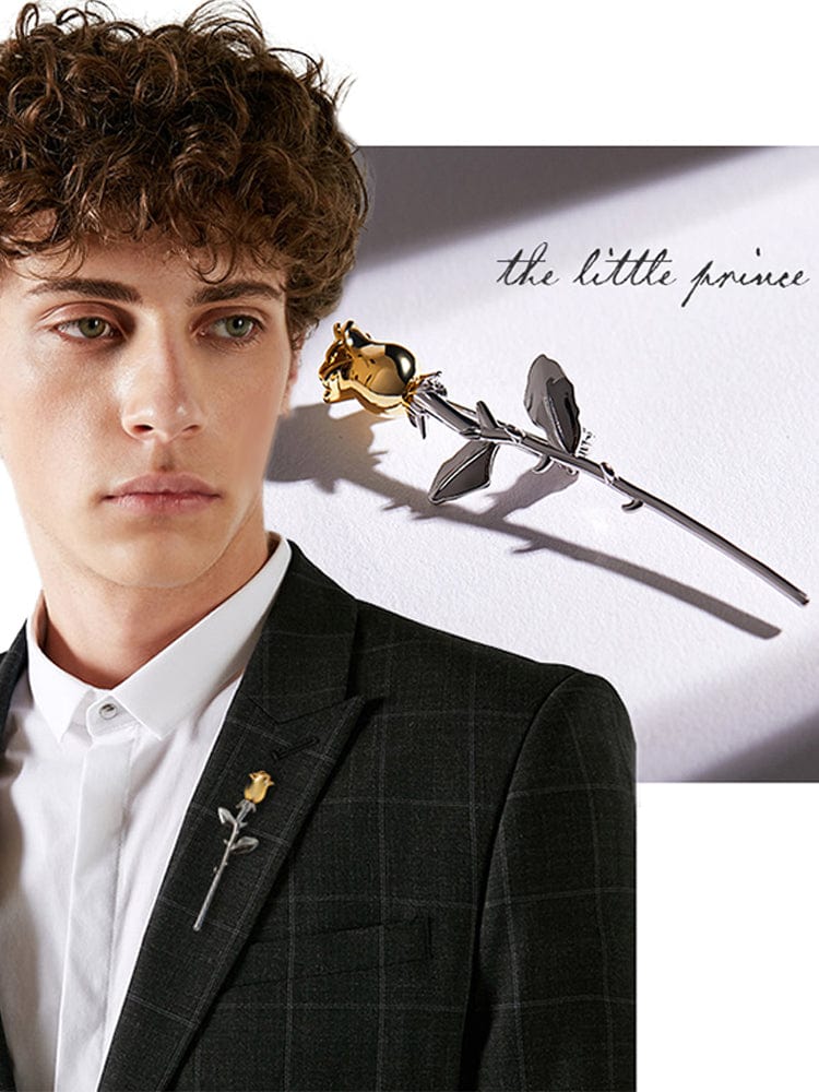 menaful Gold/Silver Two-Tone Rose The Little Prince Rose Suit Brooch