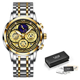 Menaful™ gold strap+black Men's Hollow Out Fashion Waterproof Steel Strap Quartz Watch