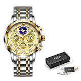 Menaful™ gold strap+white Men's Hollow Out Fashion Waterproof Steel Strap Quartz Watch