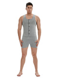 menaful Gray / M Men's Cotton Button-up Tank Bodysuit-Grey