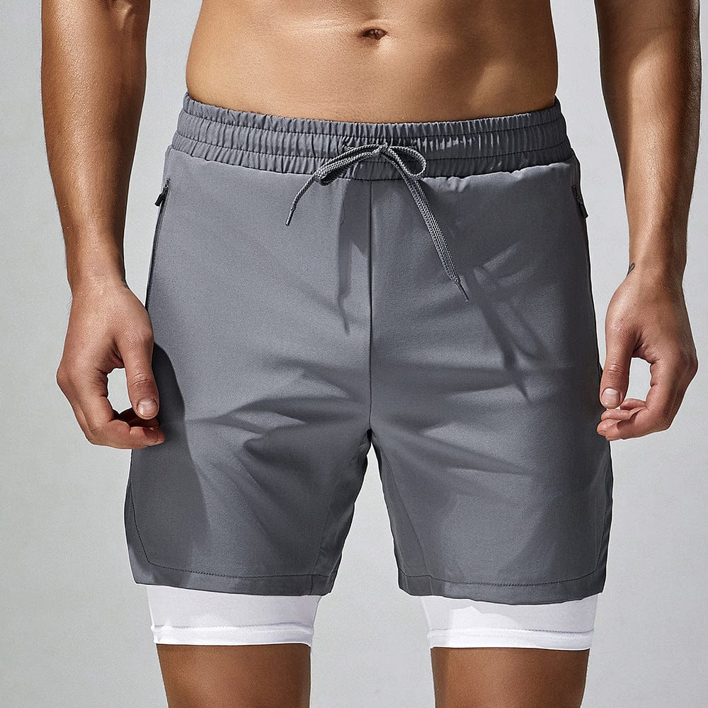 Menaful™ gray / M Men's Double-Layer Quick-Dry Fitness Shorts