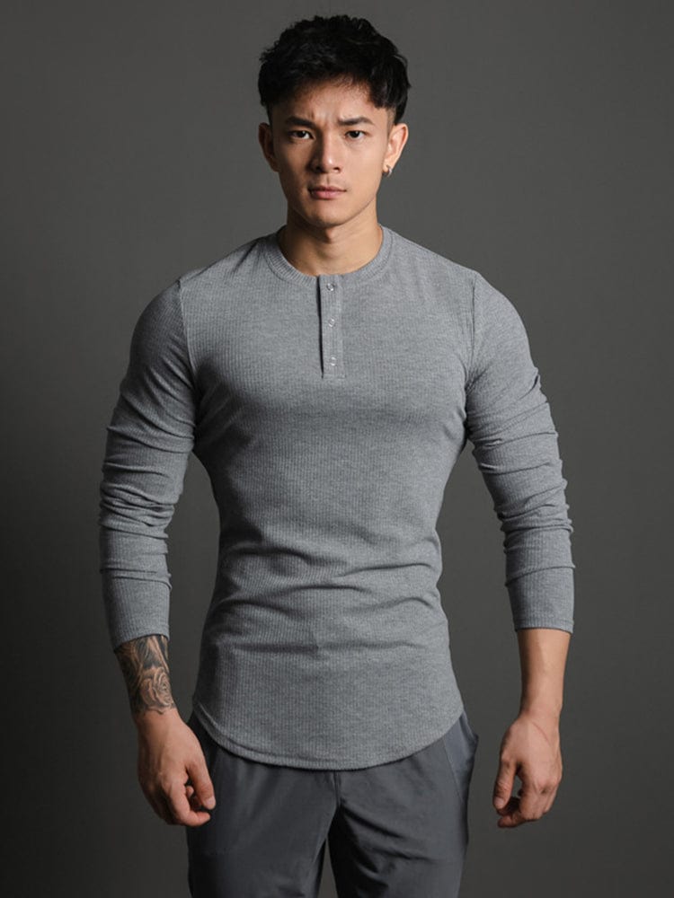 menaful Gray / M Men's Round Neck Casual Tight-fitting Clothes Cotton T-shirt