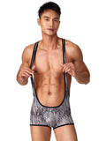 menaful Gray / M Men's Tiger Print Fitness Bodysuit