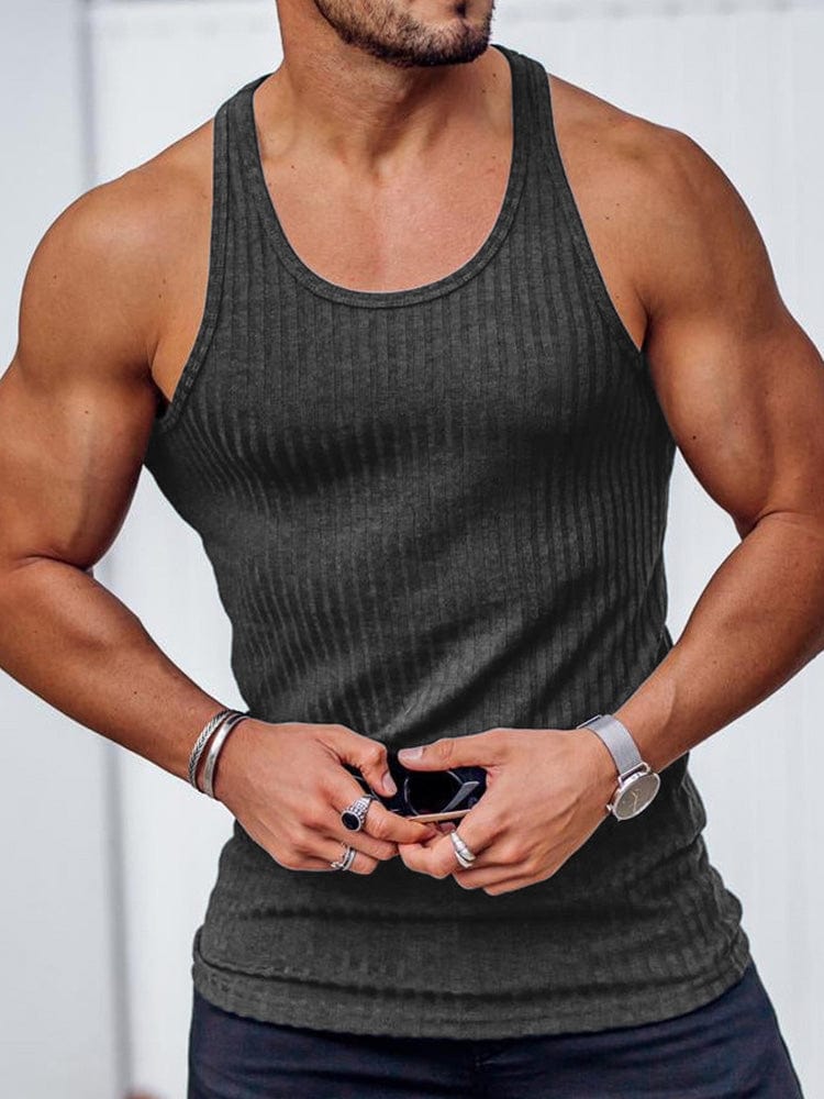 menaful Gray / M Summer Knitted Vertical Stripes Tank Tops