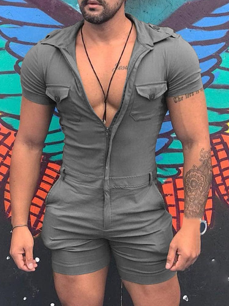 menaful Gray / S Men's Short Sleeve Jumpsuit