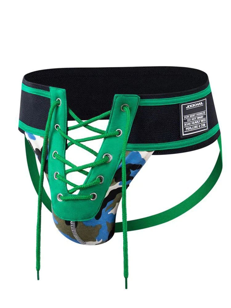 menaful Green / L Lace-Up Camo Sexy Jockstrap