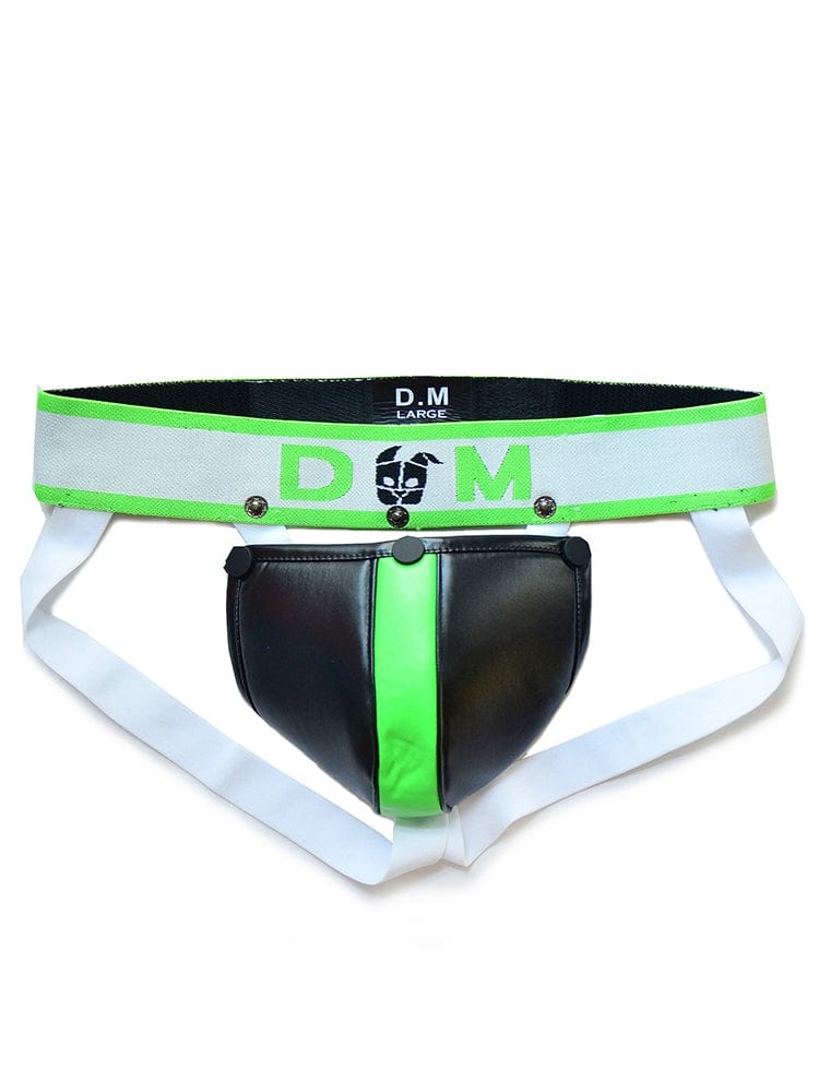 menaful Green / M Detachable Button Leather Jockstrap