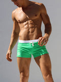 menaful Green / M Men's Low Waist Nylon Drawstring Swim Trunks