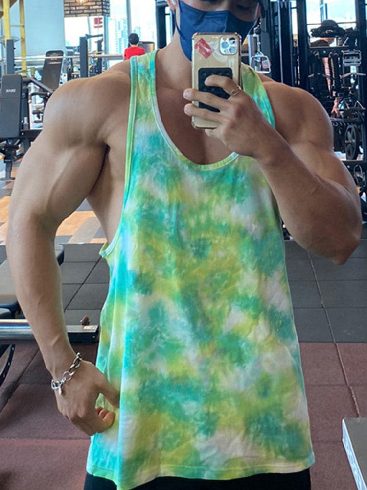 menaful Green / M Men's Tie-dye Fitness Sports Undershirt Tank Top