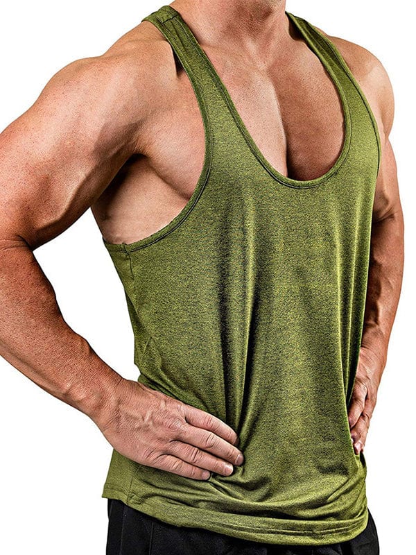 menaful Green / M Solid Color V-neck Fitness Sleeveless Tank