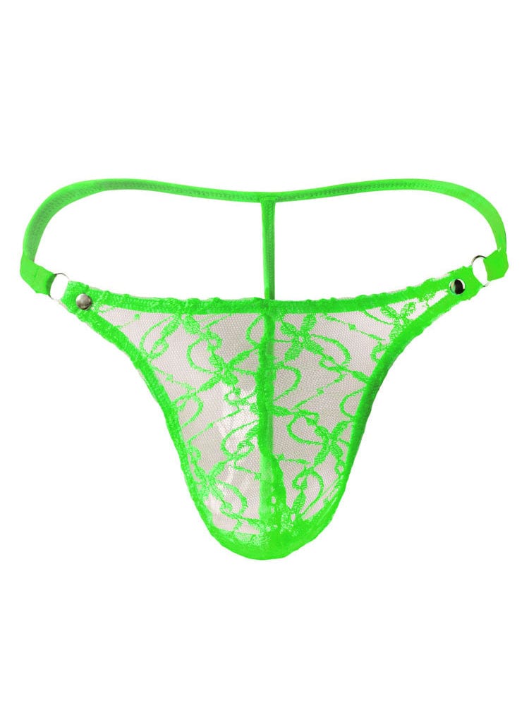 menaful Green / One Size Fits All-Flat Waist 32 cm Men's Sexy Transparent Mesh Thong