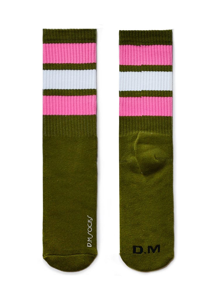 menaful Green / One Size Men's Fashion Terry Striped Mid Tube Socks