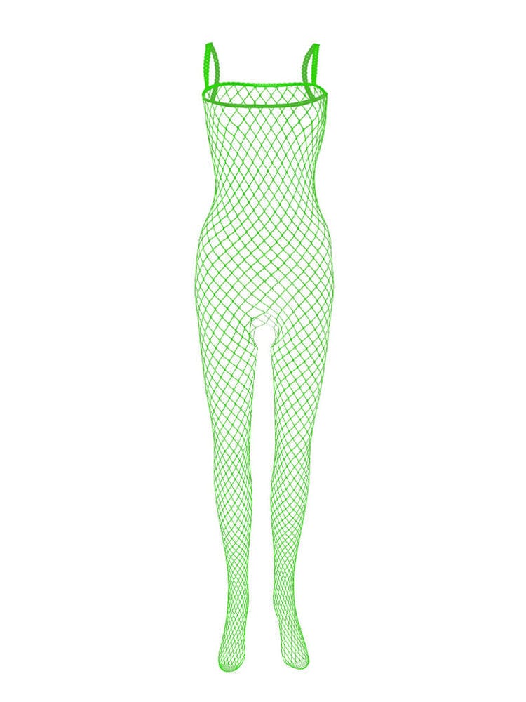 menaful Green / One Size Men's Open Crotch Mesh Bodysuit