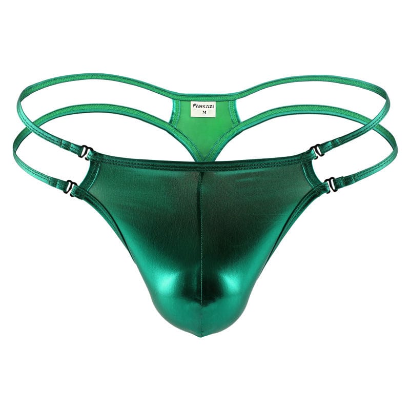 menaful Green / S Faux Leather Ice Silk Sexy Men's Thong