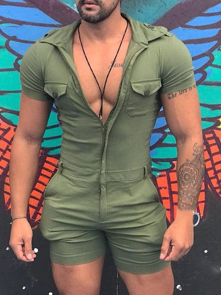 menaful Green / S Men's Short Sleeve Jumpsuit