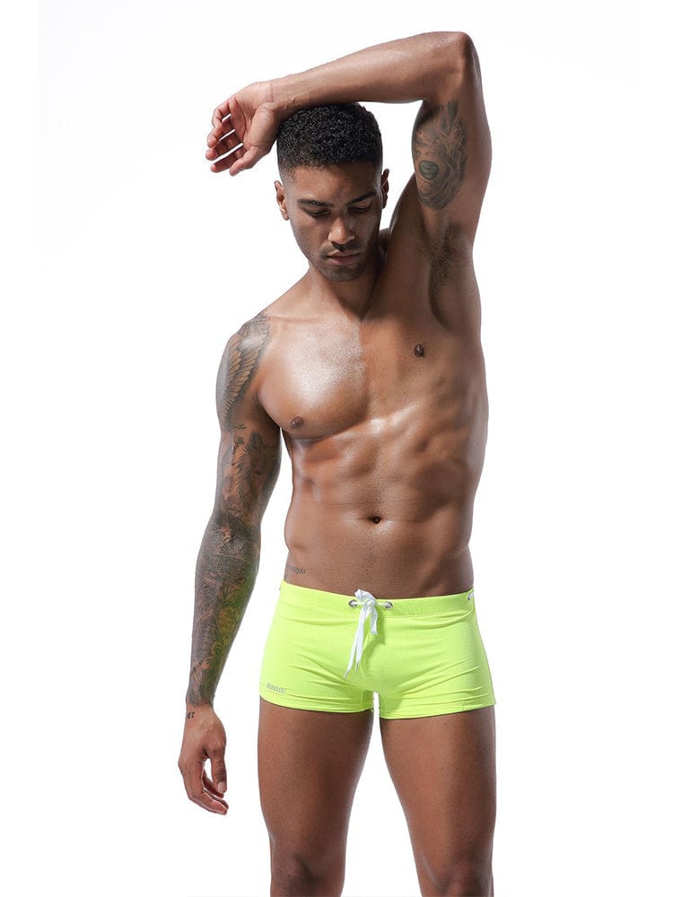 menaful Green / S Men's Summer Tethered Nylon Low Waist Flat Corner Swim Trunks