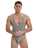 menaful Grey Color Men's High Waist Bodysuit - Grey