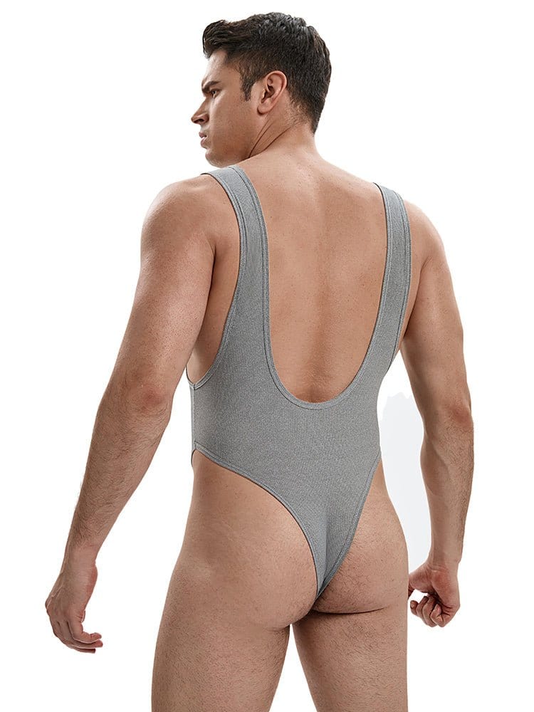 menaful Grey Color Men's High Waist Bodysuit - Grey