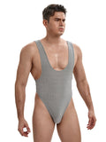 menaful Grey Color Men's High Waist Bodysuit - Grey