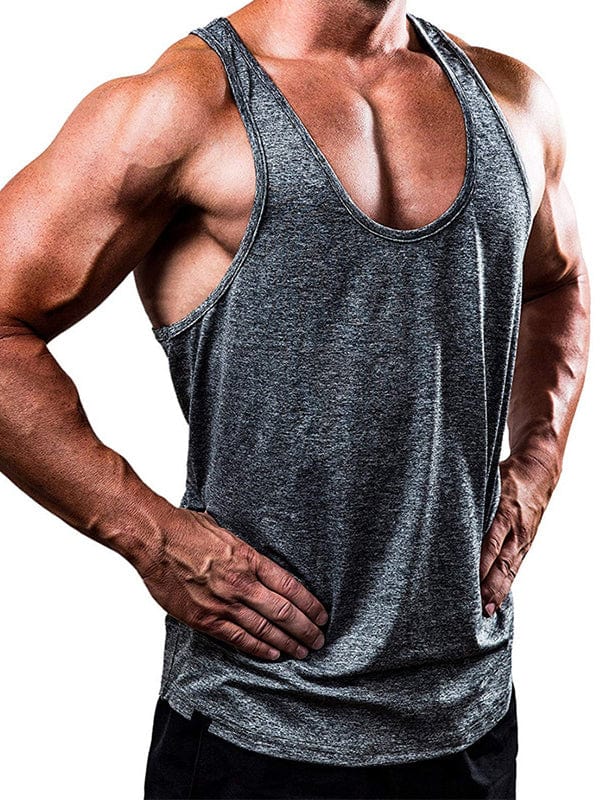 menaful Grey / M Solid Color V-neck Fitness Sleeveless Tank