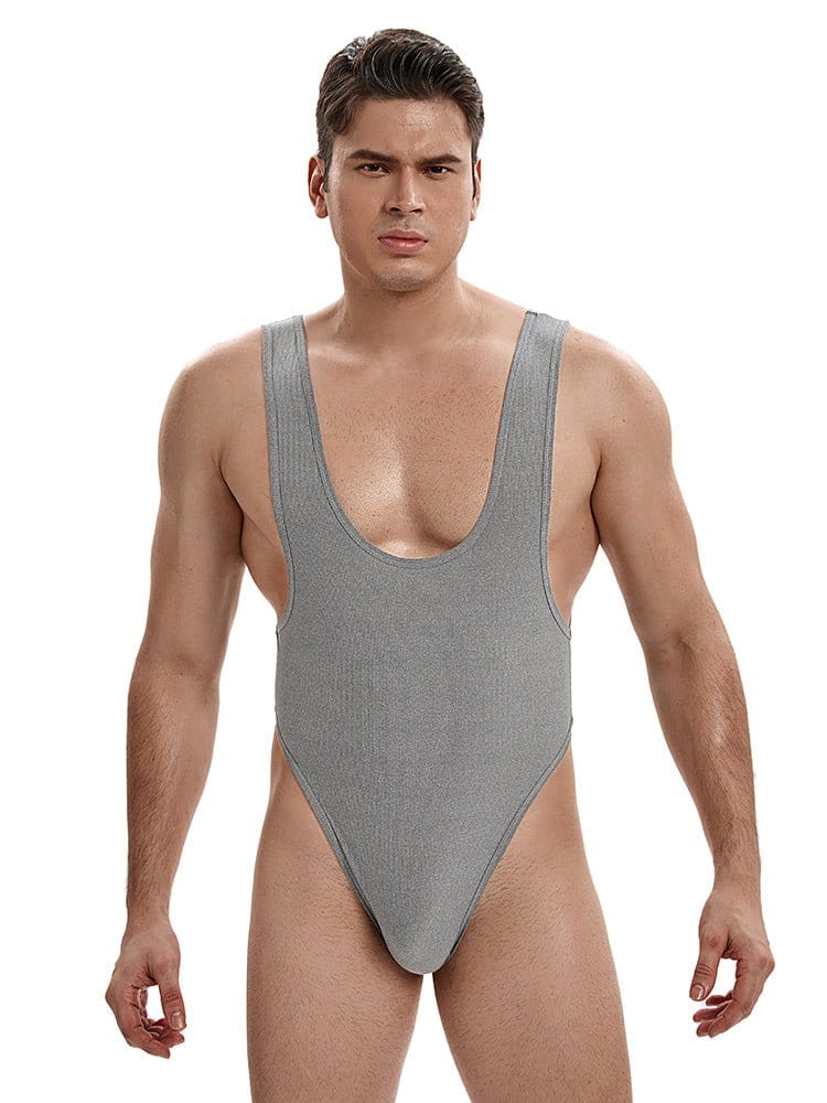 menaful Grey / S Grey Color Men's High Waist Bodysuit - Grey