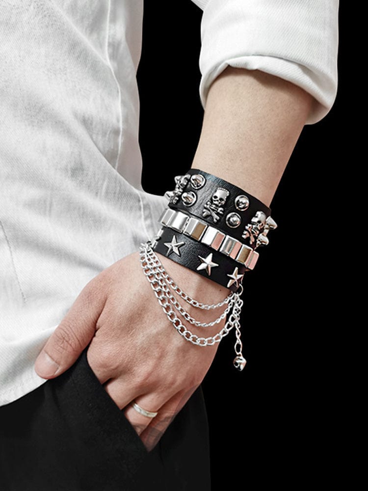 menaful H / Adjustable Punk Leather Stud Bracelet