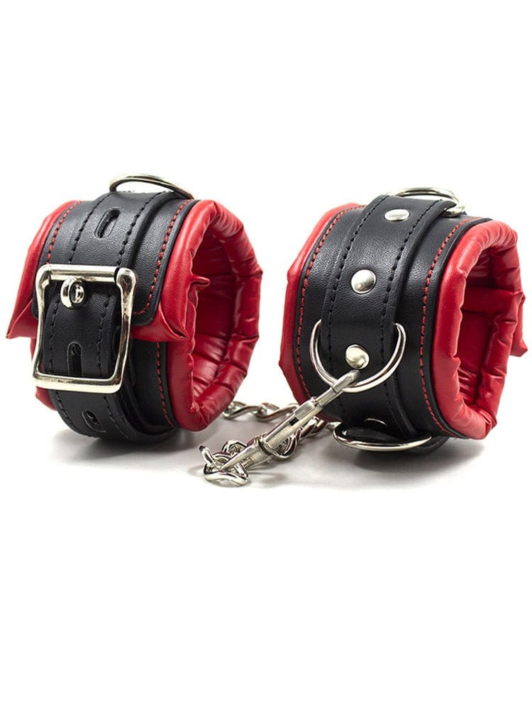 menaful Handcuffs Black And Red Leather Sponge Handcuffs & Anklets