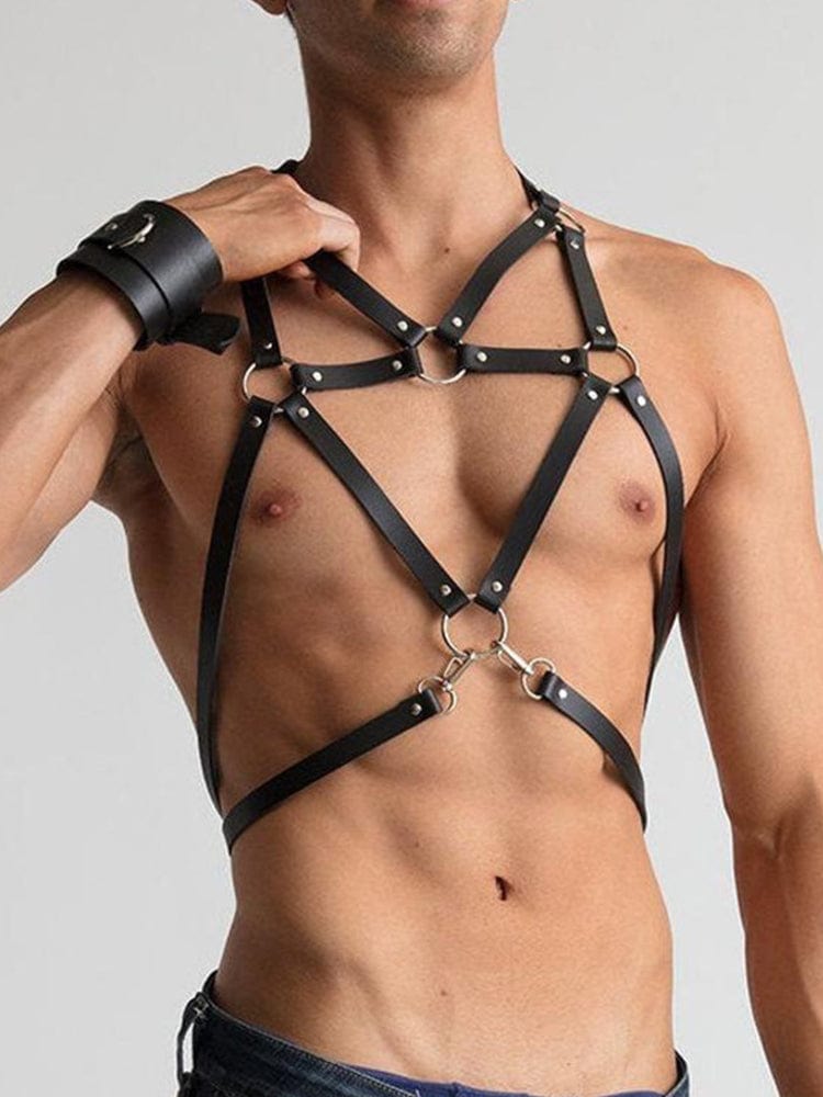 menaful harness Black / One Size Men's Adjustable Erotic Leather Bondage Strap Harness