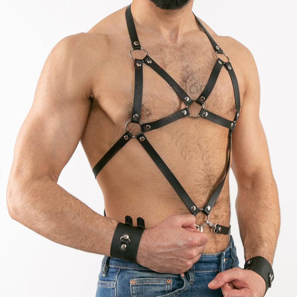 menaful harness Black / One Size Men's Adjustable Erotic Leather Bondage Strap Harness