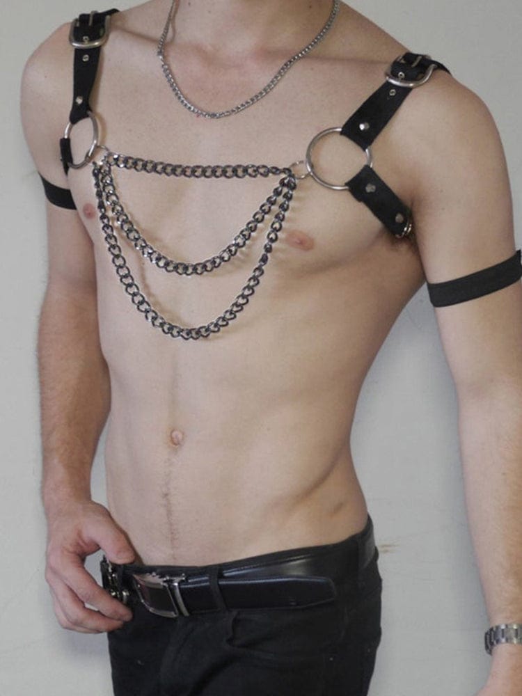 menaful harness Black / One Size Men's Chain Sexy Adjustable Straps