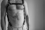 menaful harness Black / One Size Men's Leather Suspenders - Black