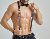 menaful harness Black / One Size Men's Versatile Leather Belt Straps Harness - Black