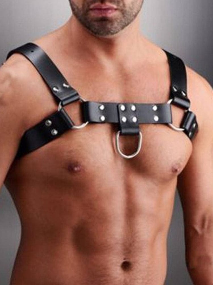 menaful harness Black / One Size Shoulder Strap Leather Chest Strap Harness - Black