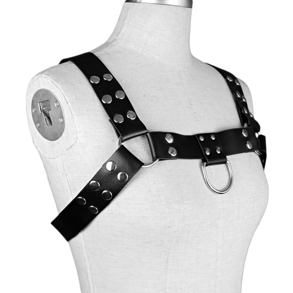 menaful harness Black / One Size Shoulder Strap Leather Chest Strap Harness - Black