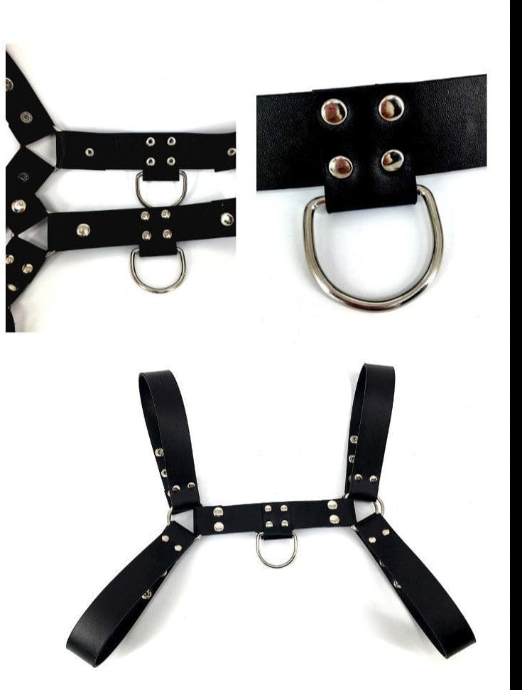 menaful harness Black / One Size Shoulder Strap Leather Chest Strap Harness - Black